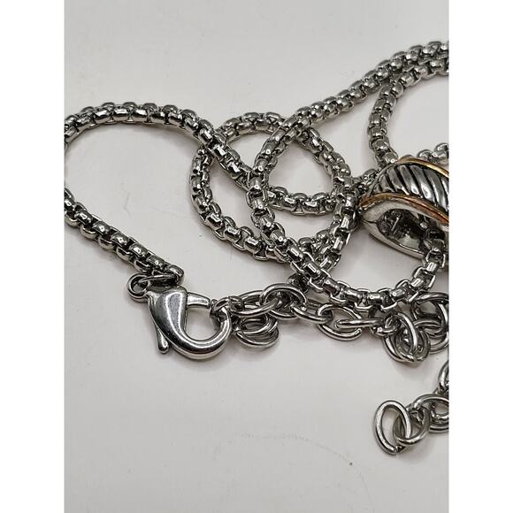 Vintage Two-Tone Pendant Necklace w/ Clear Stones & Adjustable Chain - Picture 8 of 11